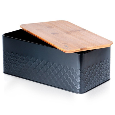 Bread Bin Metal with Wooden Board Black 33.5x18.5x12.5 cm