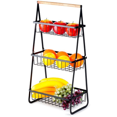 Fruit Basket Metal Black 3-Level