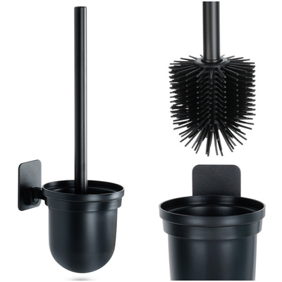Toilet Brush Silicone with Container Hanging Black 35 cm