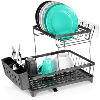 Dish Drainer Rack Metal Black 2-Level 49.5x30x34 cm