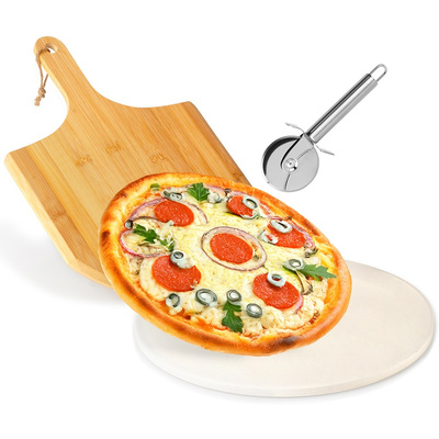 Kamień do pizzy szamotowy z łopatą i nożem 3 el.
