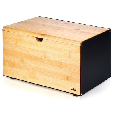 Bread Bin Wooden Metal Black Double Lid 35.5x22x20.5 cm