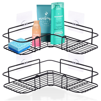 Shower Shelf Metal Black Adhesive 26.5x26.5x6.5 cm 2 pcs