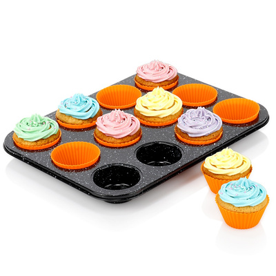 Muffin Tray Granite with Silicone Cases 13 pcs