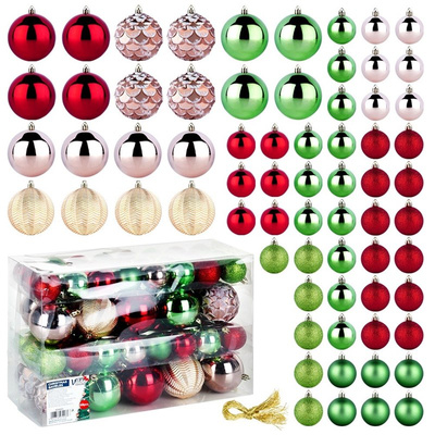 Christmas Baubles Unbreakable Red Pink Gold Green 8 / 5 cm 68 pcs