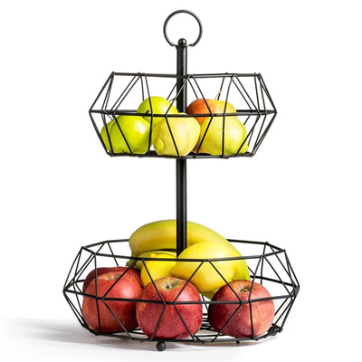 Fruit Basket Metal Black 2-Level