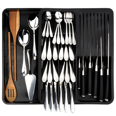 Cutlery Drawer Organiser Sliding Black 40x31 cm