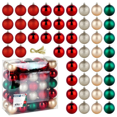 Christmas Baubles Unbreakable Red Green Champagne 6 cm 50 pcs