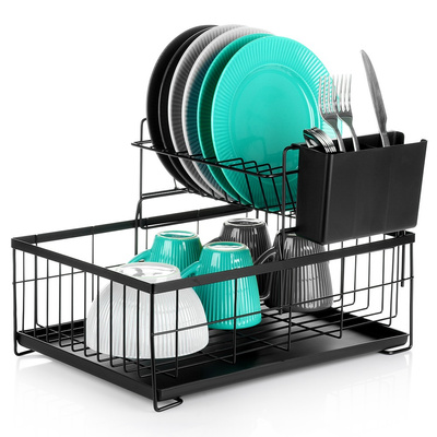 Dish Drainer Rack Metal Black 2-Level 42x28x28 cm
