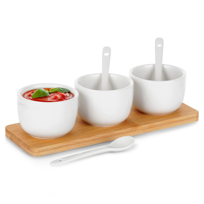 Snack Bowls with Spoons Ceramic White 90 ml 7 pcs