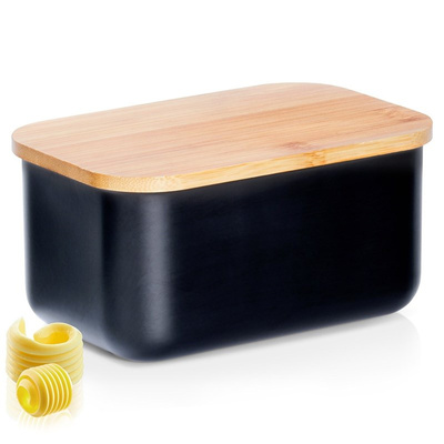 Butter Dish Steel Black with Bamboo Lid