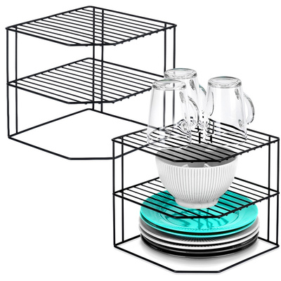 Kitchen Shelf Metal Black Corner 2 pcs