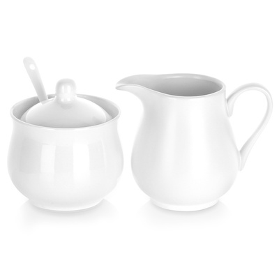 Sugar Bowl and Milk Jug Porcelain White 3 pcs