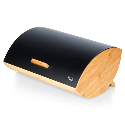 Bread Bin Wooden Metal Black 35,5x24,5x15,5 cm