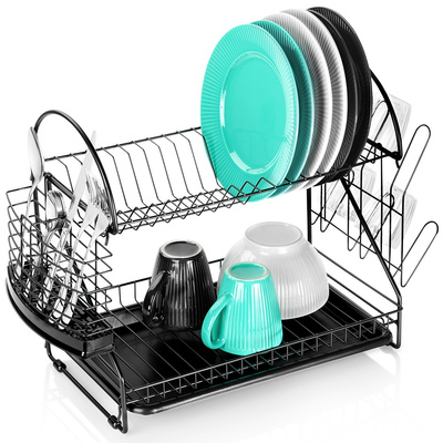 Dish Drainer Rack Metal Black 2-Level 53x24x38.5 cm