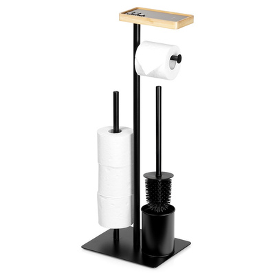 Toilet Roll Holder with Toilet Brush Black 68.5 cm