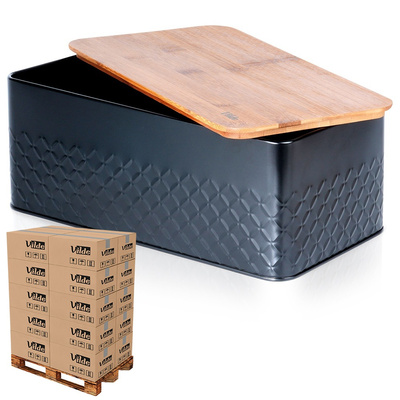 Bread Bin Metal with Wooden Board Black 33.5x18.5x12.5 cm (pallet of 160 pcs)