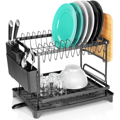 Dish Drainer Rack Metal Black 2-Level 42x29x36.5 cm