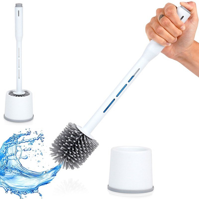 Toilet Brush Silicone with Stand and Liquid Dispenser White 40 cm