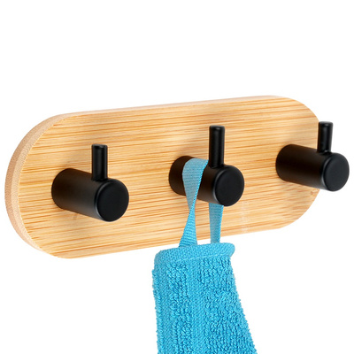 Adhesive Hook Wooden Metal Black Tripple 14x3.5x5 cm