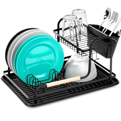 Dish Drainer Rack Black 2-Level 48.5x32x23.5 cm