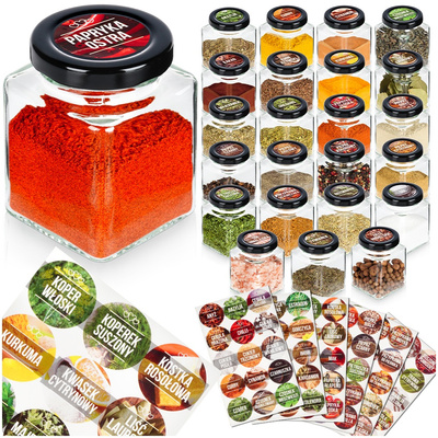Spice Jar Glass 90 Stickers 100 ml 24 pcs