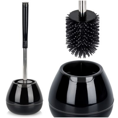 Toilet Brush Silicone with Stand and Tongs Black 42 cm