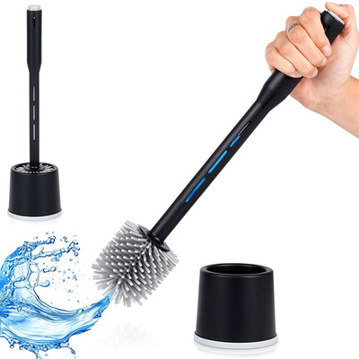 Toilet Brush Silicone with Stand and Liquid Dispenser Black 40 cm