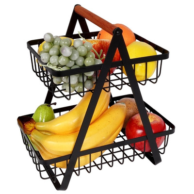 Fruit Basket Metal Black 2-Level 27x17.5x29 cm