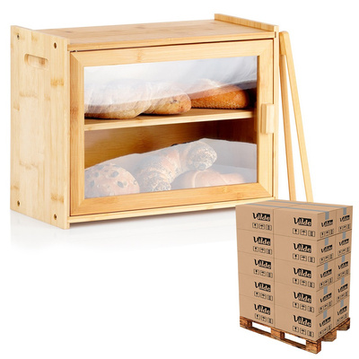 Chlebak bambusowy ze szczypcami dwupoziomowy 40x20x31 cm (paleta 80 szt.)