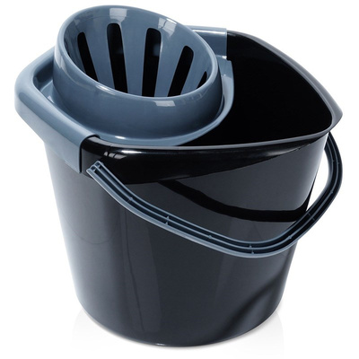 Mop Bucket with Squeezer Plastic Black 10 l