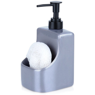 Kitchen Soap Dispenser with Sponge Container and Sponge Ceramic Gray 400 ml