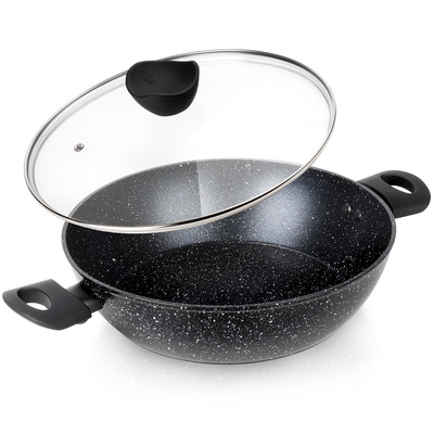 Frying Pan Granite Deep with Glass Lid BLACK LINE 28 cm, 3.5 l