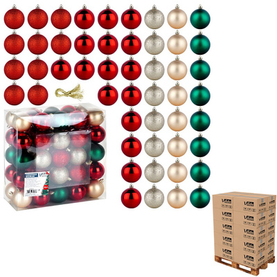 Christmas Baubles Unbreakable Red Green Champagne 6 cm 50 pcs (pallet of 72 pcs)