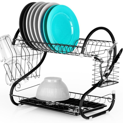 Dish Drainer Rack Black 2-Level 52x24.5x38 cm