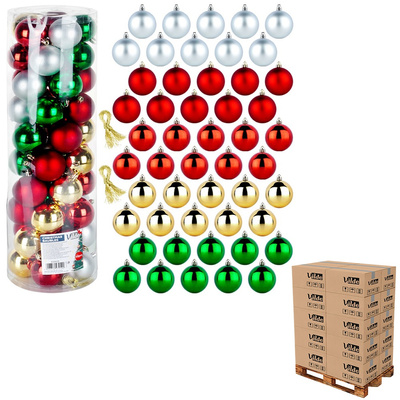 Christmas Baubles Unbreakable Silver Red Gold Green 6 cm 50 pcs (pallet of 72 pcs)
