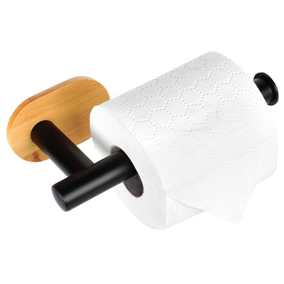 Toilet Roll Holder Steel Bamboo Black 17 cm