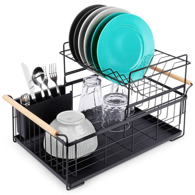 Dish Drainer Rack Black 2-Level 48x29x28.5 cm