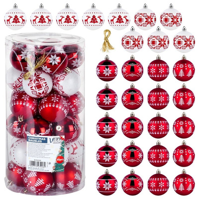 Christmas Baubles Unbreakable Red White 6 cm 30 pcs