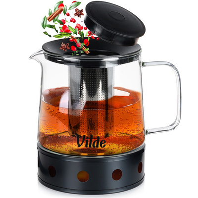 Teapot with Infuser Glass Heat-Resistant with Warmer 1.5 l