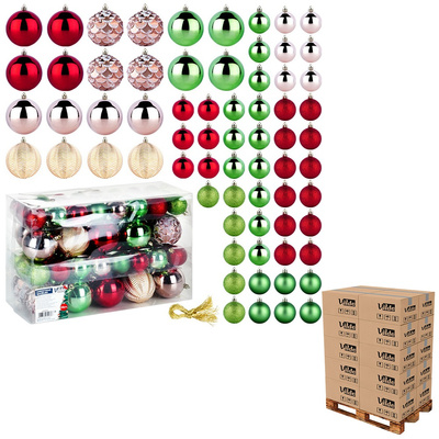 Bombki choinkowe nietłukące czerwone różowe złote zielone 8 / 5 cm 68 szt. (paleta 48 szt.)