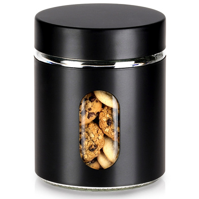 Dry Food Storage Container Glass Screw Top Black 650 ml