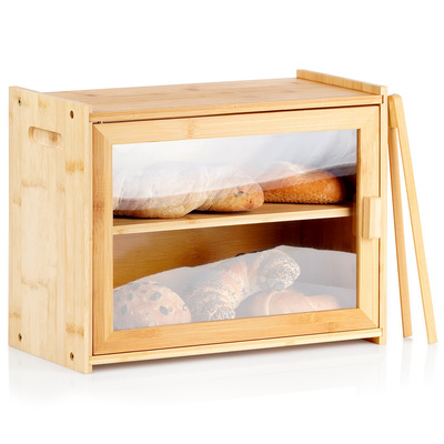 Bread Bin Bamboo with Tongs 2-Layer 40x20x31 cm