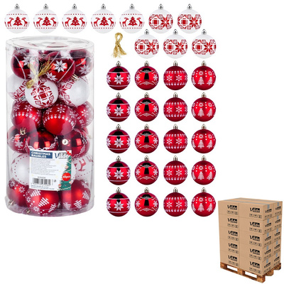 Christmas Baubles Unbreakable Red White 6 cm 30 pcs (pallet of 144 pcs)