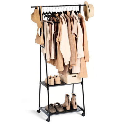 Clothes Rail Metal Black on Wheels 88x44x160 cm