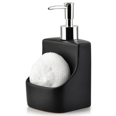 Kitchen Soap Dispenser with Sponge Container and Sponge Ceramic Black 400 ml