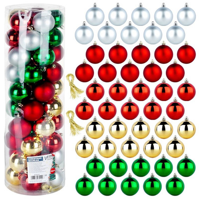 Christmas Baubles Unbreakable Silver Red Gold Green 6 cm 50 pcs