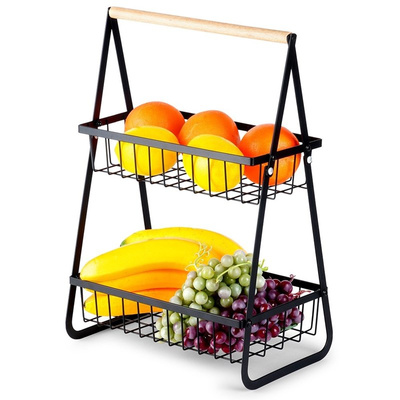 Fruit Basket Metal Black 2-Level